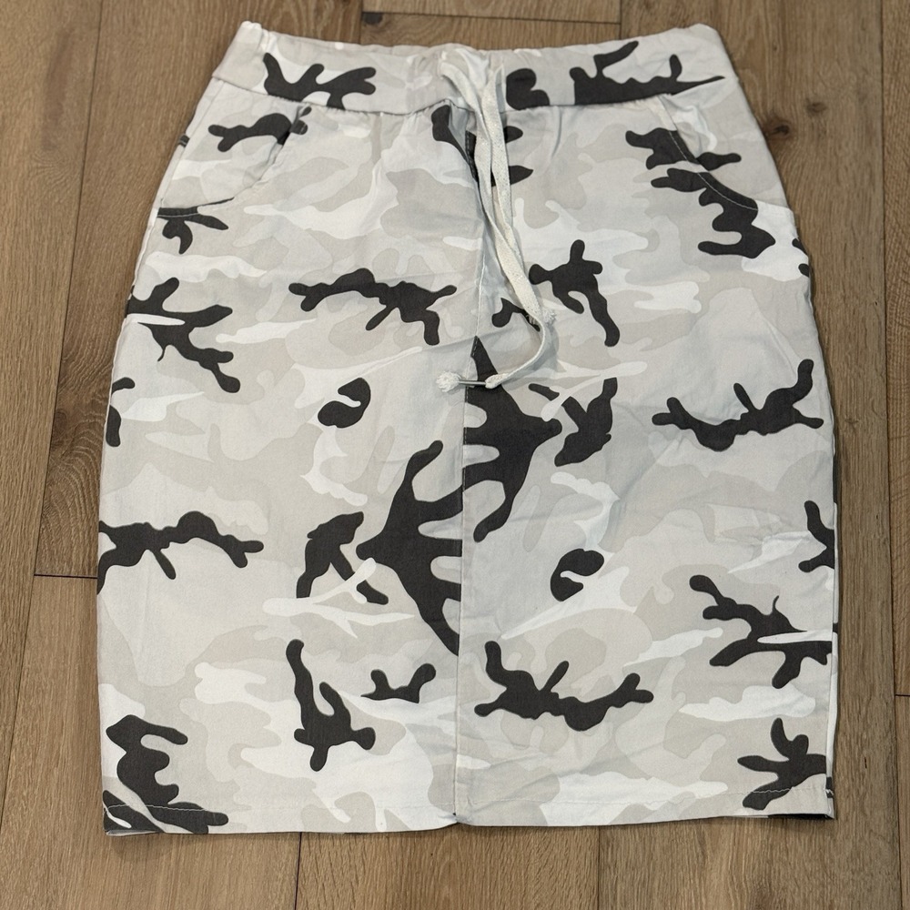 Italian Made Camo Skirt Stretch Cotton Pull On Drawstring Waist Streetwear SM/MD